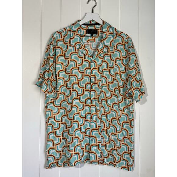 Baroque Gold Men's Shirt Button Up Short Sleeve, Boho Design XL - Picture 1 of 6